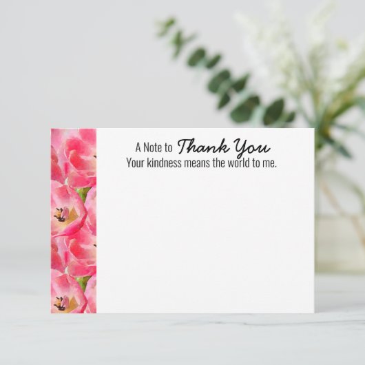 Roze Waterverf Tulp Hartelijk dank voor platte Kaa Bedankkaart (Staand voorkant)