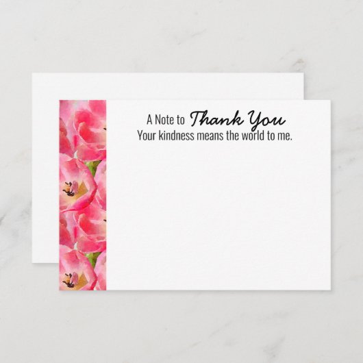 Roze Waterverf Tulp Hartelijk dank voor platte Kaa Bedankkaart (Voorkant / Achterkant)