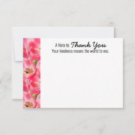 Roze Waterverf Tulp Hartelijk dank voor platte Kaa Bedankkaart