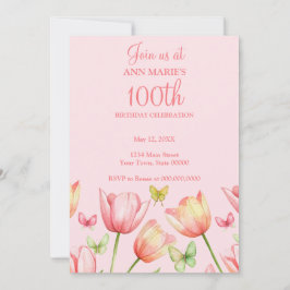 Roze Waterverf Tulpen 100ste Verjaardagsfeestje Kaart