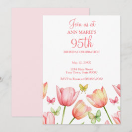 Roze Waterverf Tulpen 95e Verjaardagsfeestje Kaart