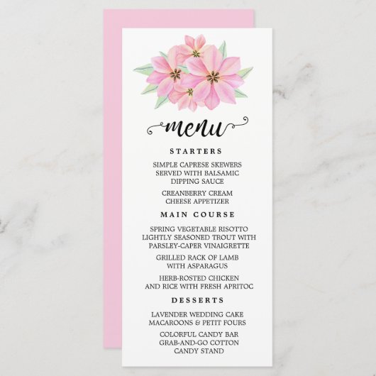 Roze Waterverf Tulpen Bruiloft Menu (Voorkant / Achterkant)