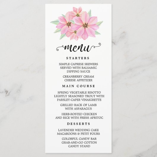 Roze Waterverf Tulpen Bruiloft Menu (Voorkant)