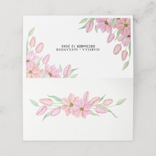 Roze Waterverf Tulpen Bruiloft Plaatskaartje (Buitenkant ongevouwen)