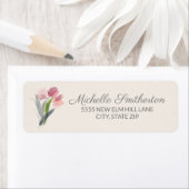 Roze Waterverf Tulpen Cream Elegant Script Label (Insitu)