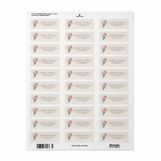 Roze Waterverf Tulpen Cream Elegant Script Label (Full Sheet)