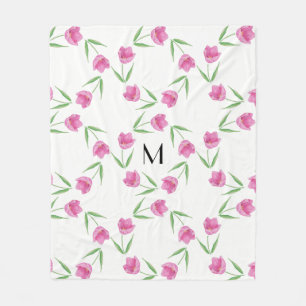 Roze Waterverf Tulpen die Initiaal vormen Fleece Deken