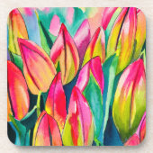 Roze waterverf tulpen kunst bier onderzetter (Voorkant)