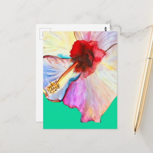 Roze waterverf tulpen kunst briefkaart (Voorkant / Achterkant in situ)