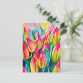 Roze waterverf tulpen kunst briefkaart (Staand voorkant)