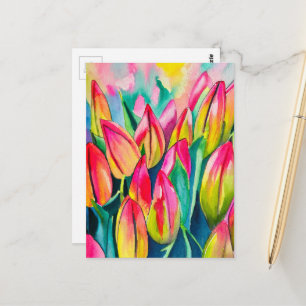 Roze waterverf tulpen kunst briefkaart