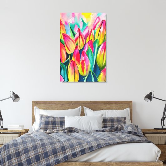 Roze waterverf tulpen kunst canvas afdruk (Insitu (Slaapkamer))