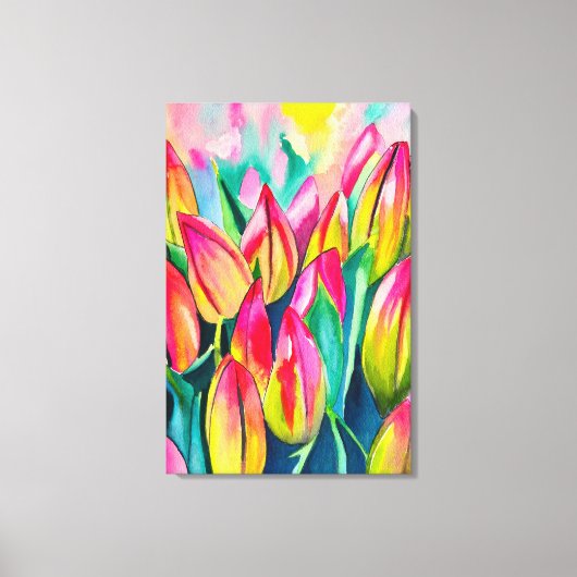 Roze waterverf tulpen kunst canvas afdruk (Voorkant)