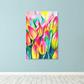 Roze waterverf tulpen kunst canvas afdruk (Insitu (Houten vloer))