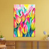 Roze waterverf tulpen kunst canvas afdruk (Insitu (Woonkamer))