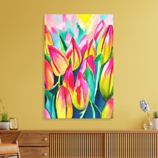 Roze waterverf tulpen kunst canvas afdruk (Insitu (Woonkamer))