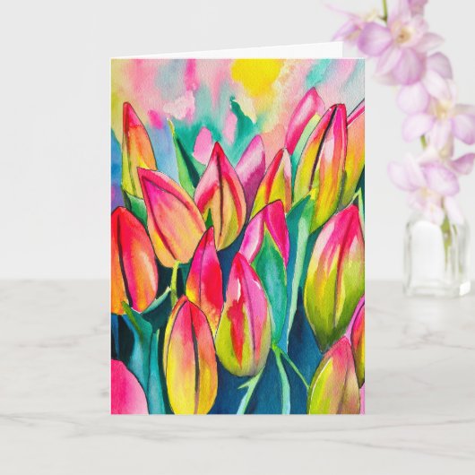 Roze waterverf tulpen kunst kaart (Orchidee)