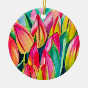Roze waterverf tulpen kunst keramisch ornament
