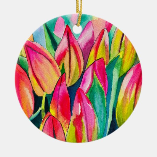 Roze waterverf tulpen kunst keramisch ornament (Voorkant)