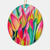Roze waterverf tulpen kunst keramisch ornament (Links)