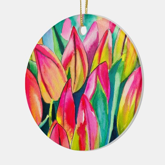 Roze waterverf tulpen kunst keramisch ornament (Links)