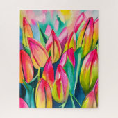 Roze waterverf tulpen kunst legpuzzel (Verticaal)