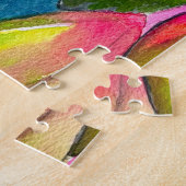 Roze waterverf tulpen kunst legpuzzel (Zijkant)