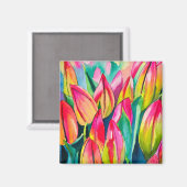 Roze waterverf tulpen kunst magneet (Voorkant / Achterkant)