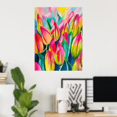 Roze waterverf tulpen kunst poster (Thuiskantoor)