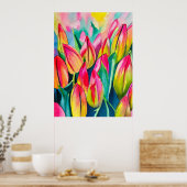 Roze waterverf tulpen kunst poster (Keuken)