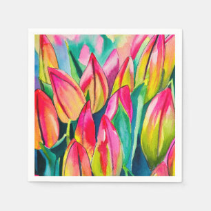 Roze waterverf tulpen kunst servet