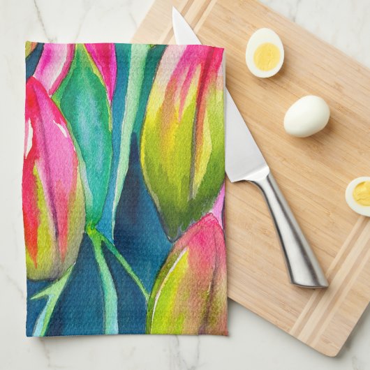 Roze waterverf tulpen kunst theedoek (Quarter Fold)