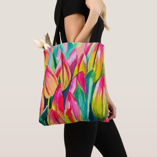 Roze waterverf tulpen kunst tote bag (Dichtbij)