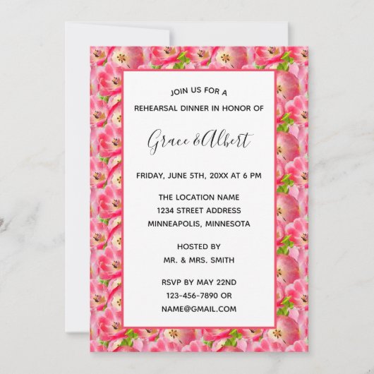 Roze Waterverf Tulpen repetitie Inwendige uitnodig Kaart (Voorkant)