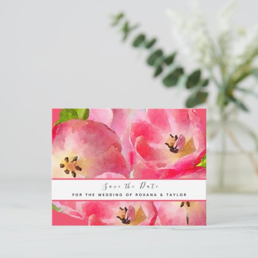 Roze Waterverf Tulpen Sla de datum op Briefkaart (Staand voorkant)
