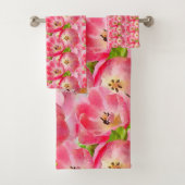 Roze Waterverf Tulpendoekset Bad Handdoek (Insitu)