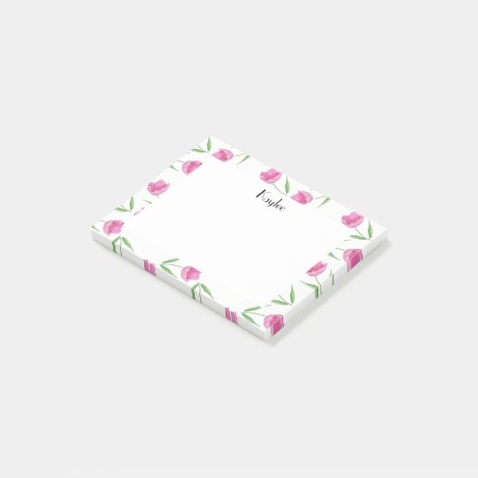 Roze Waterverf Tulps Patroon op maat Post-it® Notes (Schuin)