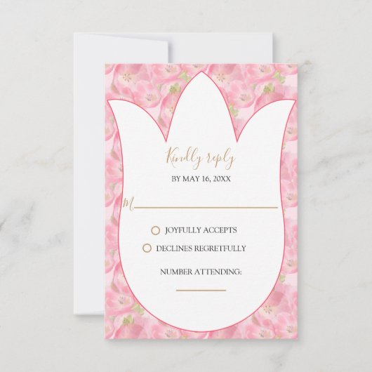 Roze Waterverf Tulps-reactiekaart RSVP Kaartje (Voorkant)