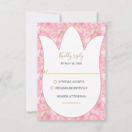 Roze Waterverf Tulps-reactiekaart RSVP Kaartje
