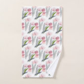 Roze Waterverf Tulps Sage Green Leaves White Bad Handdoek (Handdoek)