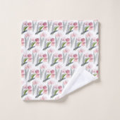 Roze Waterverf Tulps Sage Green Leaves White Bad Handdoek (Wasdoekje)