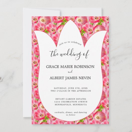 Roze Waterverf Tulps Weddenschap Kaart (Voorkant)