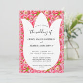 Roze Waterverf Tulps Weddenschap Kaart (Staand voorkant)