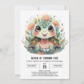 Roze Waterverf Turtle Meisje Verjaardag Kaart (Voorkant)