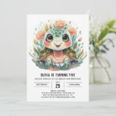 Roze Waterverf Turtle Meisje Verjaardag Kaart (Staand voorkant)