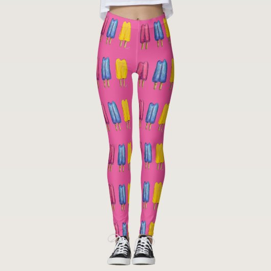 Roze Waterverf Twin Pop Popsicles Foodie Leggings (Voorkant)