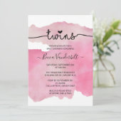 Roze Waterverf Twins Baby shower Kaart (Staand voorkant)