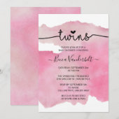 Roze Waterverf Twins Baby shower Kaart (Voorkant / Achterkant)