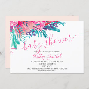Roze waterverf typografie baby shower kaart