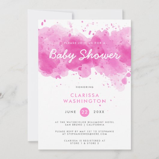 Roze Waterverf | Typografie Baby shower Kaart (Voorkant)